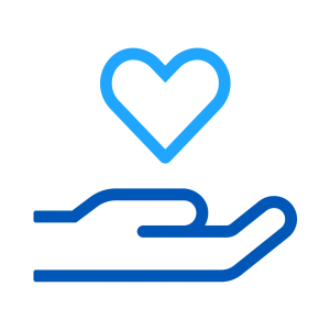 Blue hand holding heart icon